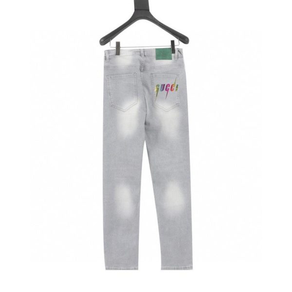 designer,replica,clothing,fake,1:1,lv,luxury,high quality Gucci jeans with lightning bolt logo on the back pocket (91A3)