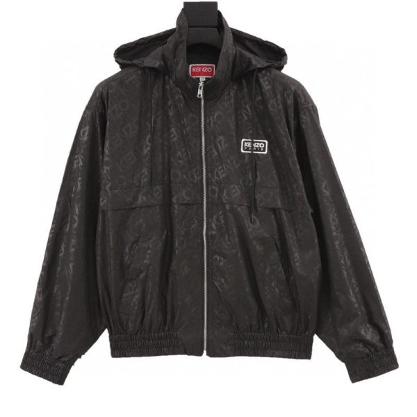 designer,replica,clothing,fake,1:1,lv,luxury,high quality KENZO Windbreaker Series All-over Letter Print Hidden Hood Zipper Windbreaker Jacket (6E44)