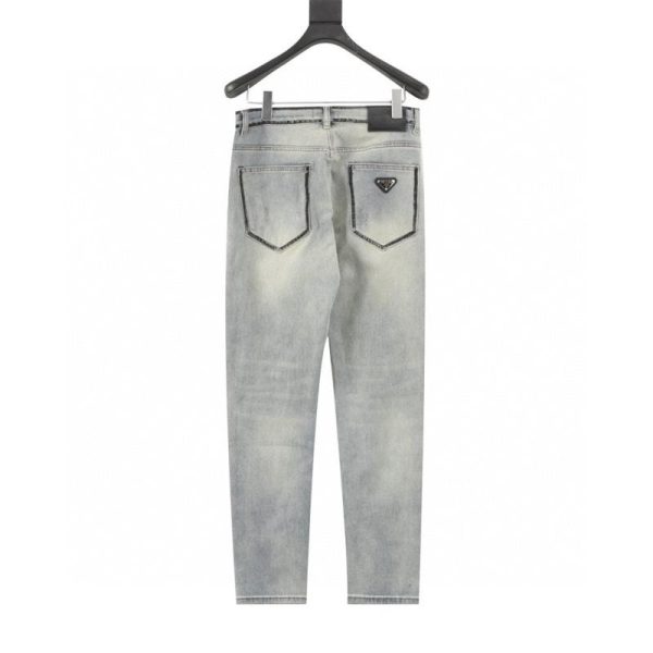 designer,replica,clothing,fake,1:1,lv,luxury,high quality PRADA jeans with a sketched triangle logo on the back (051D)