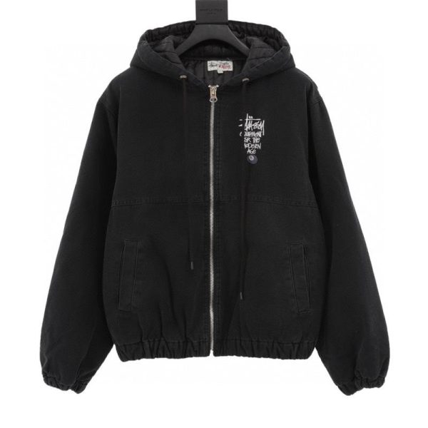 designer,replica,clothing,fake,1:1,lv,luxury,high quality Stussy washed distressed letter embroidery black 8 hooded down jacket (5C01)