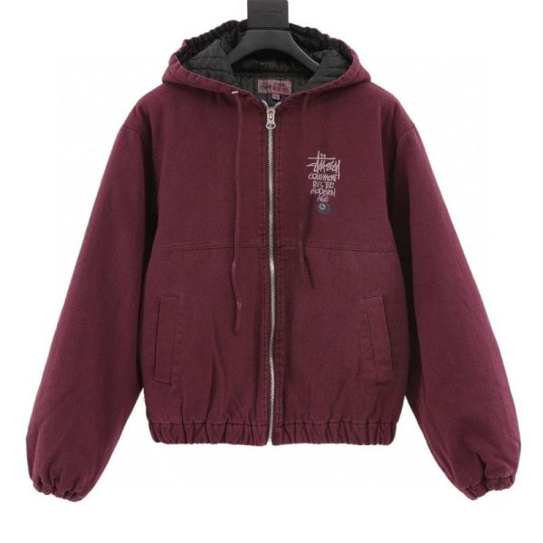 designer,replica,clothing,fake,1:1,lv,luxury,high quality Stussy washed distressed letter embroidery black 8 hooded down jacket (DB04)