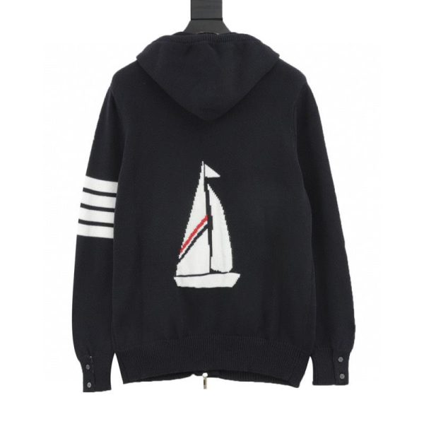 designer,replica,clothing,fake,1:1,lv,luxury,high quality Thom Browne Four-Bar Sailboat Pattern Hooded Jacket (CA55)