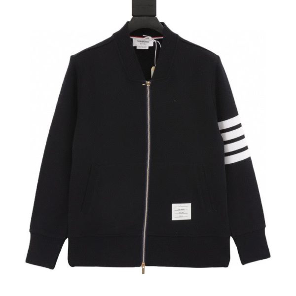 designer,replica,clothing,fake,1:1,lv,luxury,high quality Thom Browne Four-Bar Yarn Baseball Jacket with Zipper (5A1E)