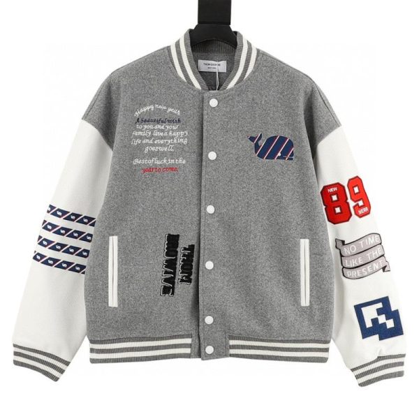 designer,replica,clothing,fake,1:1,lv,luxury,high quality Thom Browne Multi-Element Embroidered Four-Bar Baseball Jacket (087A)