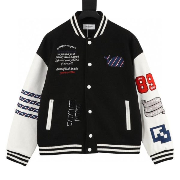 designer,replica,clothing,fake,1:1,lv,luxury,high quality Thom Browne Multi-Embroidered Four-Bar Baseball Jacket (F6DD)