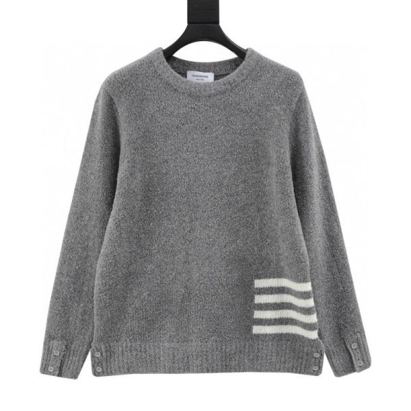 designer,replica,clothing,fake,1:1,lv,luxury,high quality Thom Browne yarn-dyed crew neck sweater with four stripes (E3EC)