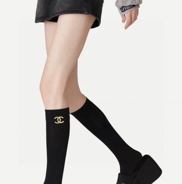 designer,replica,clothing,fake,1:1,lv,luxury,high quality [One pair per box] Chanel classic double C logo pure cotton knee-high socks (7UBU3)