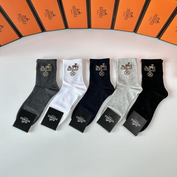 designer,replica,clothing,fake,1:1,lv,luxury,high quality Hermes new mid-length socks, five pairs per box (18DR1)