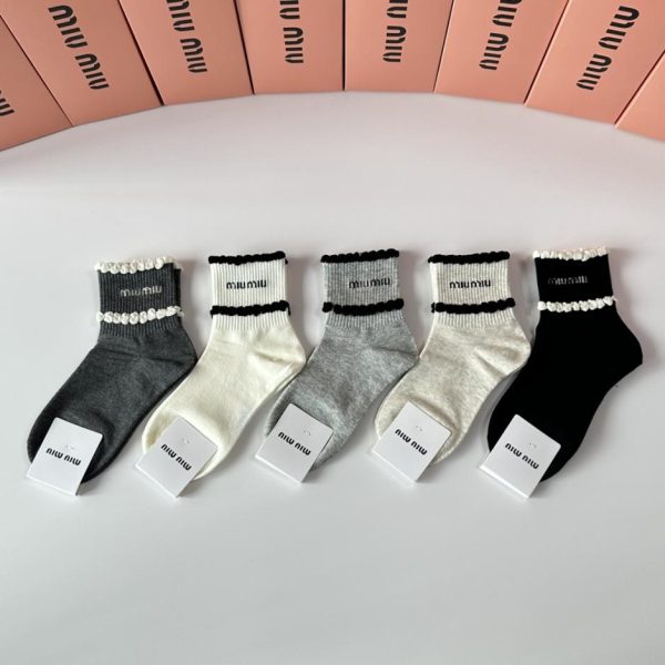 designer,replica,clothing,fake,1:1,lv,luxury,high quality MiuMiu New Mid-Length Socks, 5 pairs per box (TJWSS)