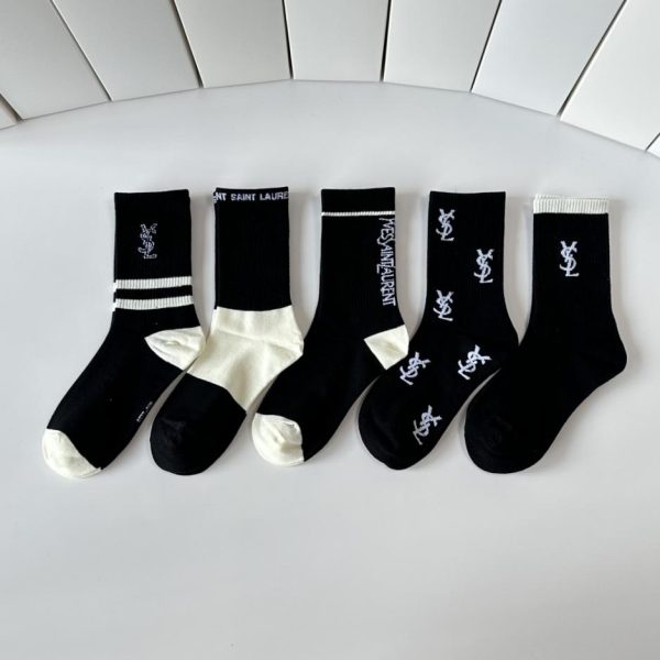 designer,replica,clothing,fake,1:1,lv,luxury,high quality Saint Laurent New Mid-Length Socks, 5 pairs per box (35OM2)