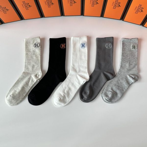 designer,replica,clothing,fake,1:1,lv,luxury,high quality Hermes new classic mid-calf socks, five pairs per box (UMSIW)