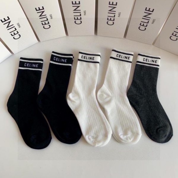 designer,replica,clothing,fake,1:1,lv,luxury,high quality CELINE’s new mid-length socks, five pairs per box (BVECB)