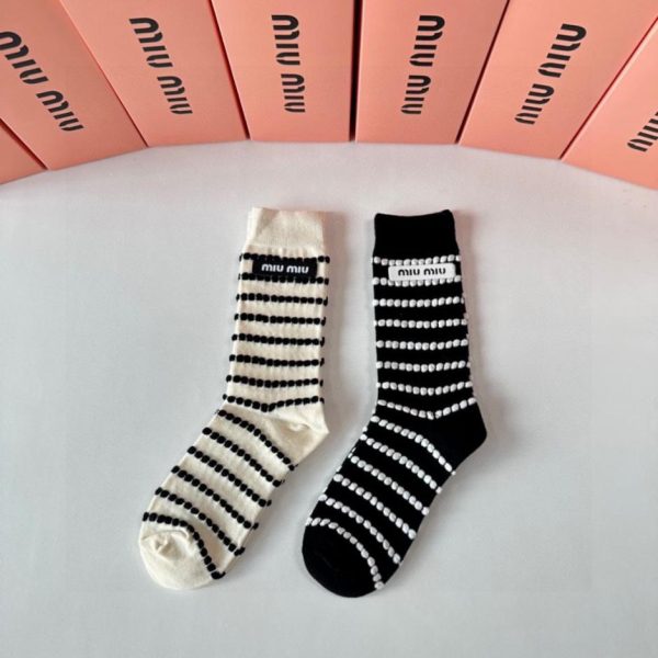 designer,replica,clothing,fake,1:1,lv,luxury,high quality MiuMiu New Striped Cashmere Socks, Two Pairs Per Box (ZHK75)