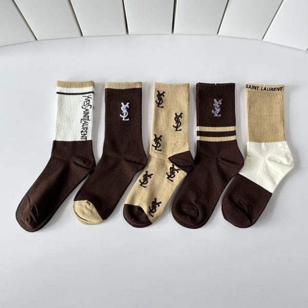 designer,replica,clothing,fake,1:1,lv,luxury,high quality Saint Laurent New Mid-Length Socks, 5 pairs per box (4R2AB)