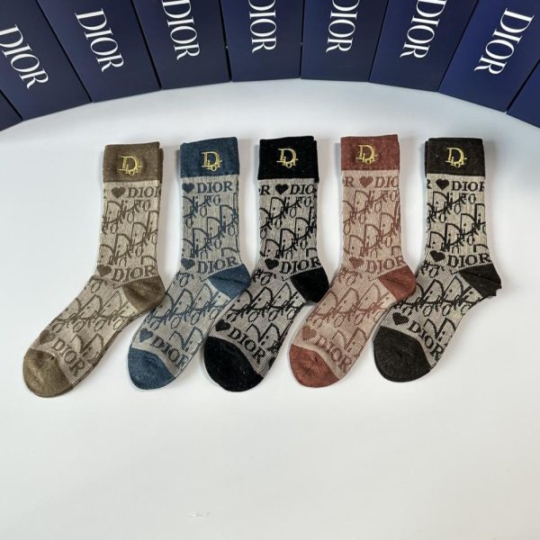 designer,replica,clothing,fake,1:1,lv,luxury,high quality DIOR’s new embroidered mid-length socks, five pairs per box (M1DFC)