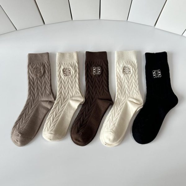 designer,replica,clothing,fake,1:1,lv,luxury,high quality LOEWE New Cashmere Embroidered Mid-Length Socks, 5 pairs per box (ZL0BA)