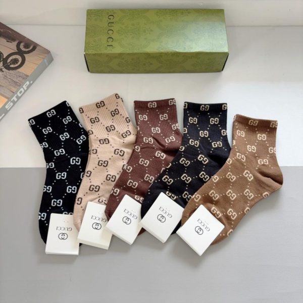 designer,replica,clothing,fake,1:1,lv,luxury,high quality (5 pairs per box) GUCCI New Mid-Calf Socks, Pure Cotton Fabric (C9NDQ)