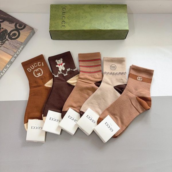 designer,replica,clothing,fake,1:1,lv,luxury,high quality (5 pairs per box) GUCCI New Mid-Calf Socks, Pure Cotton Fabric (R7G9X)