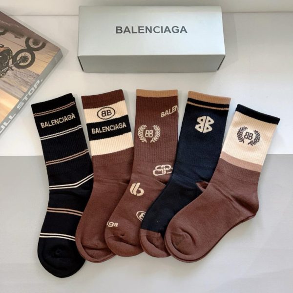 designer,replica,clothing,fake,1:1,lv,luxury,high quality [5 pairs per box] BALENCIAGA Premium Soft Knee-High Socks (HWDA2)