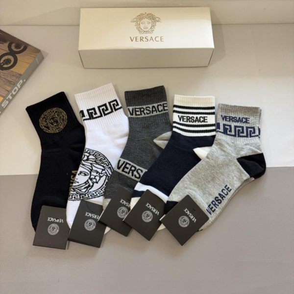 designer,replica,clothing,fake,1:1,lv,luxury,high quality [One box contains five pairs] VERSACE Men’s Pure Cotton Mid-Calf Socks (DM0NJ)