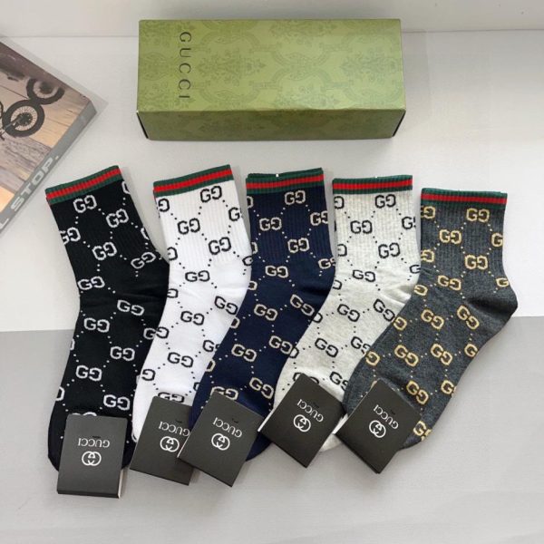 designer,replica,clothing,fake,1:1,lv,luxury,high quality (5 pairs per box) GUCCI men’s mid-calf socks, made of pure cotton (H2SJO)