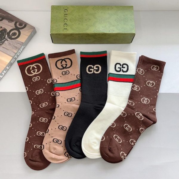 designer,replica,clothing,fake,1:1,lv,luxury,high quality (5 pairs per box) GUCCI ins long socks, pure cotton fabric (V95H1)