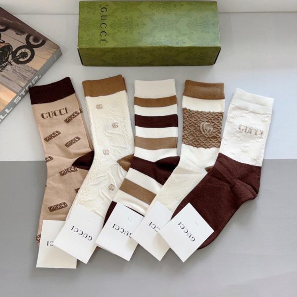 designer,replica,clothing,fake,1:1,lv,luxury,high quality (5 pairs per box) New GUCCI knee-high socks, made of bamboo cotton fabric (KAICX)