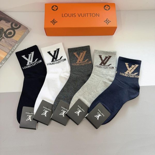 designer,replica,clothing,fake,1:1,lv,luxury,high quality (5 pairs per box) Louis Vuitton Men’s Mid-Calf Socks, Pure Cotton (YBAX4)
