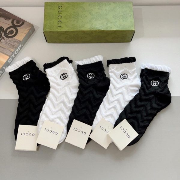 designer,replica,clothing,fake,1:1,lv,luxury,high quality (5 pairs per box) Gucci small item, ruffled embroidered socks (9TBHI)