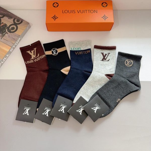 designer,replica,clothing,fake,1:1,lv,luxury,high quality (5 pairs per box) Louis Vuitton Men’s Mid-Calf Socks, 100% Cotton (5GQ5N)