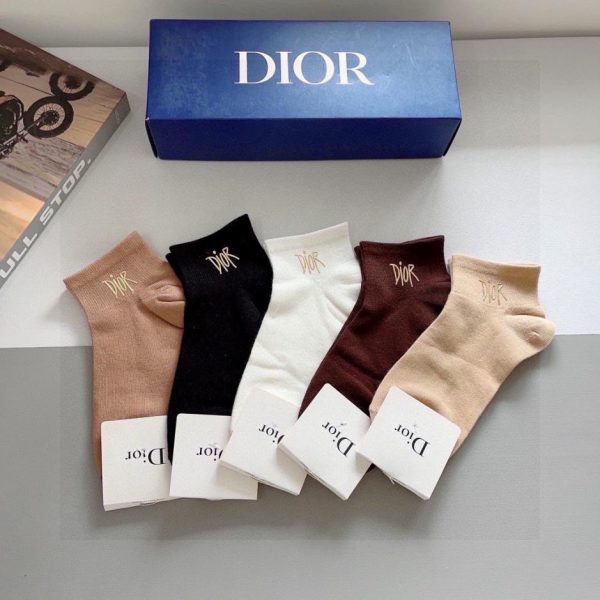 designer,replica,clothing,fake,1:1,lv,luxury,high quality (5 pairs per box) Dior New Style Embossed Letter Ribbed Cuff Socks (4KXGV)