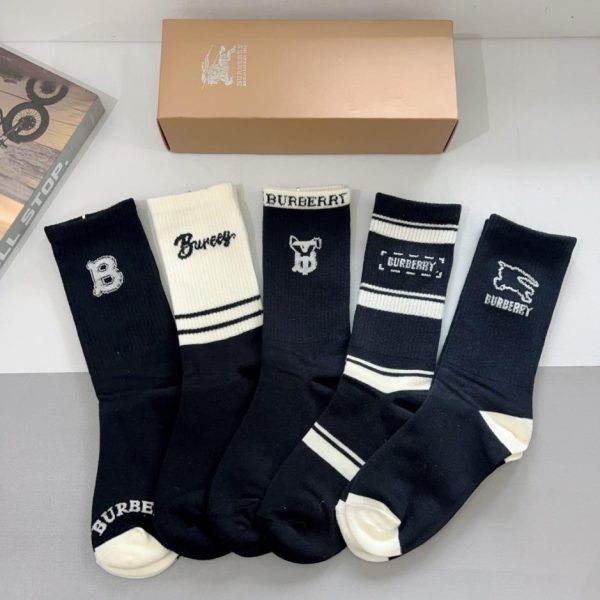 designer,replica,clothing,fake,1:1,lv,luxury,high quality (5 pairs per box) Burberry unisex knee-high socks, 100% cotton (C35F9)