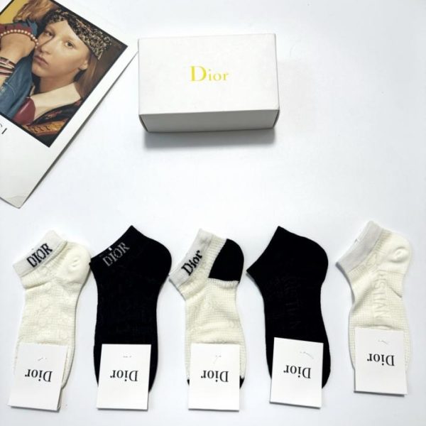designer,replica,clothing,fake,1:1,lv,luxury,high quality [5 pairs per box] Dior classic logo ultra-thin boat socks, pure cotton (ZBQQK)