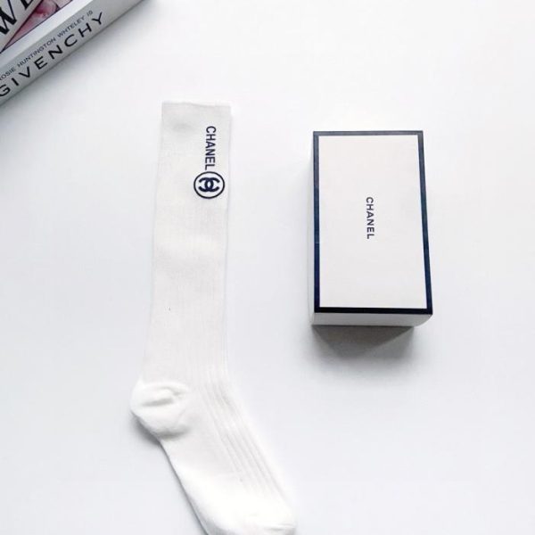 designer,replica,clothing,fake,1:1,lv,luxury,high quality [One pair per box] Chanel classic double C logo pure cotton knee-high socks (2ZQYD)