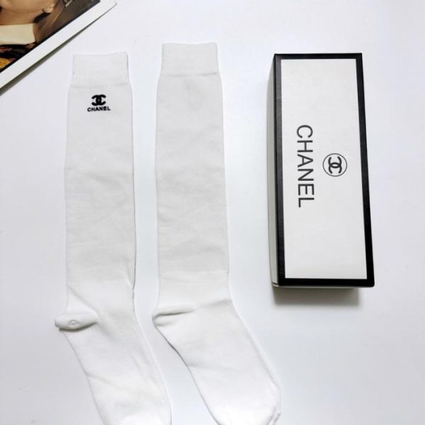 designer,replica,clothing,fake,1:1,lv,luxury,high quality [One pair per box] Chanel classic double C logo pure cotton knee-high socks (5BGVX)