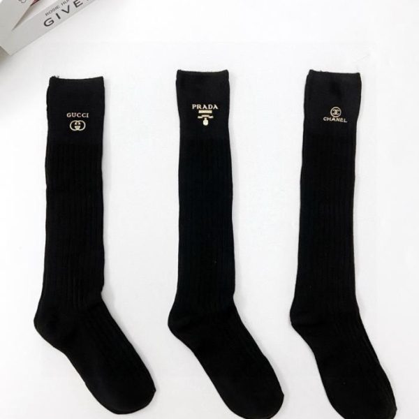designer,replica,clothing,fake,1:1,lv,luxury,high quality [One pair per box] Chanel classic double C logo pure cotton knee-high socks (DQE43)