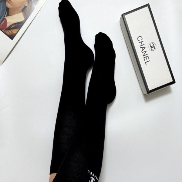 designer,replica,clothing,fake,1:1,lv,luxury,high quality [One pair per box] Chanel classic double C logo pure cotton knee-high socks (SASJB)