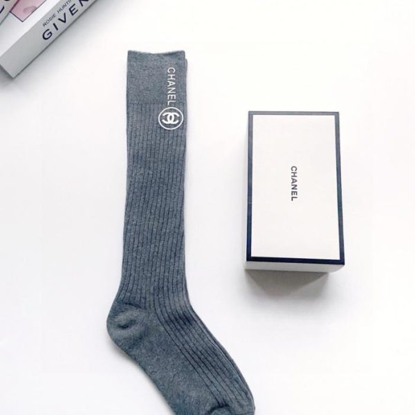 designer,replica,clothing,fake,1:1,lv,luxury,high quality [One pair per box] Chanel classic double C logo pure cotton knee-high socks (TJFCG)