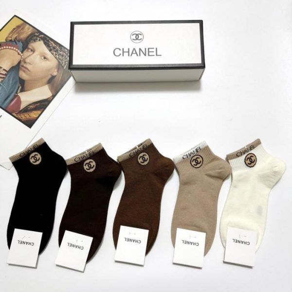 designer,replica,clothing,fake,1:1,lv,luxury,high quality [5 pairs per box] Chanel classic logo cotton socks (9F37Y)