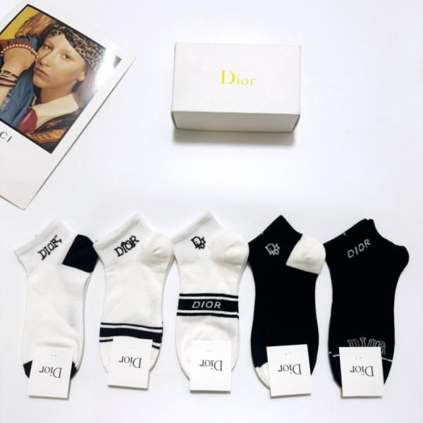 designer,replica,clothing,fake,1:1,lv,luxury,high quality 【5 pairs per box】 Dior classic logo cotton socks (IFZJ6)