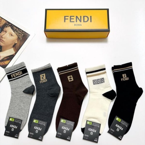 designer,replica,clothing,fake,1:1,lv,luxury,high quality [5 pairs per box] FENDI classic logo cotton mid-calf socks (BNOHK)