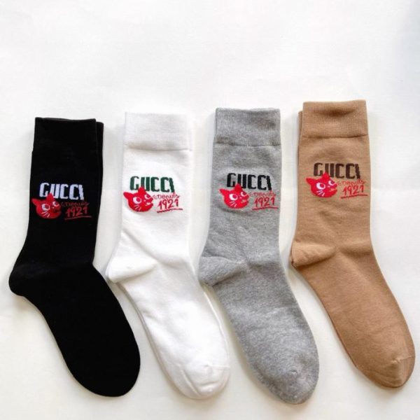 designer,replica,clothing,fake,1:1,lv,luxury,high quality [4 pairs per box] Gucci classic logo cotton mid-calf socks (7W01J)