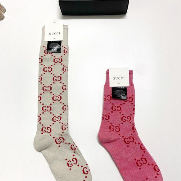 designer,replica,clothing,fake,1:1,lv,luxury,high quality 【Two pairs per box】GUCCI Gold and Silver Thread Knee-High and Mid-Calf Socks (ZXQEV)