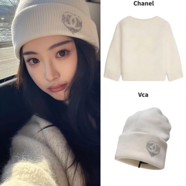 designer,replica,clothing,fake,1:1,lv,luxury,high quality CHANEL Heart-Shaped Rhinestone Double C Logo Knit Beanie – A Popular Style (5DWZ5)