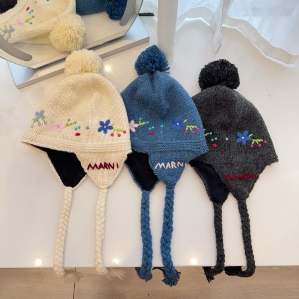 designer,replica,clothing,fake,1:1,lv,luxury,high quality MARNI New Double-Layer Earflap Hat, Wool Knit Jacquard Earflap Hat (QZ9H6)