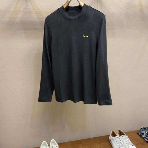 designer,replica,clothing,fake,1:1,lv,luxury,high quality Fendi classic brand logo embroidered crew neck long-sleeved T-shirt (O0ZH9)