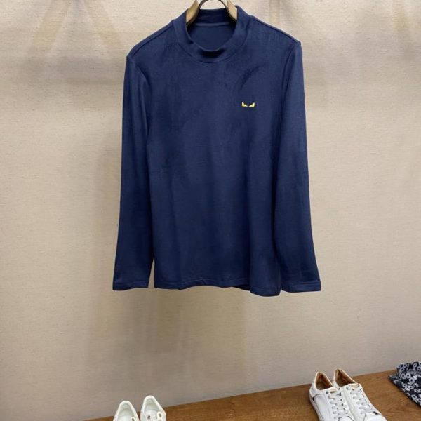 designer,replica,clothing,fake,1:1,lv,luxury,high quality Fendi classic logo embroidered crew neck long-sleeved T-shirt (SZIOK)