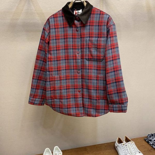 designer,replica,clothing,fake,1:1,lv,luxury,high quality Miu Miu 25FW Burgundy Plaid Jacket (SIE84)