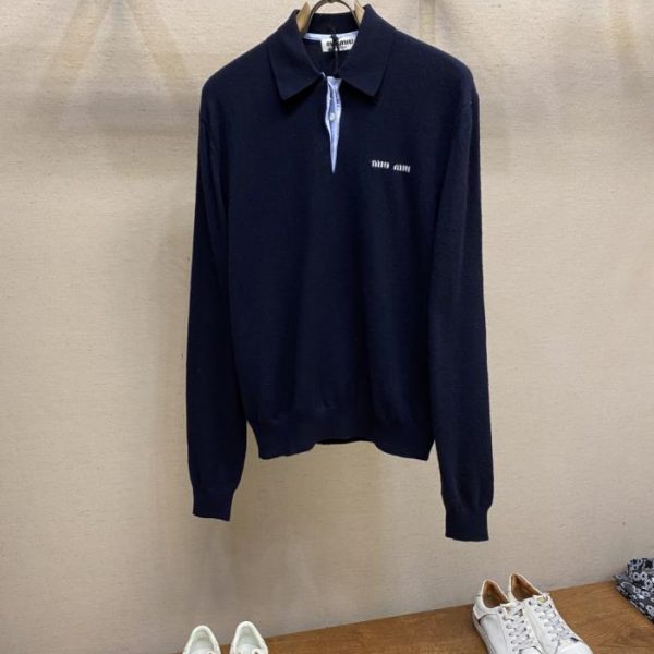 designer,replica,clothing,fake,1:1,lv,luxury,high quality Miu Miu striped patchwork polo sweater (8DG1M)