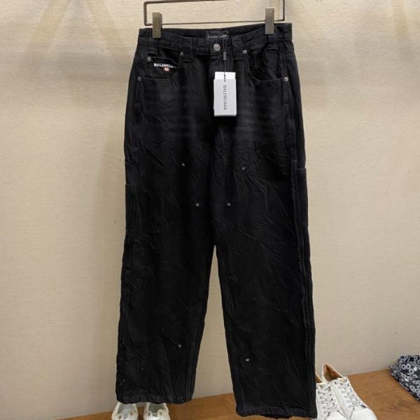 designer,replica,clothing,fake,1:1,lv,luxury,high quality Balenciaga New Washed Distressed Ripped Straight Leg Loose Fit Jeans (68U9O)